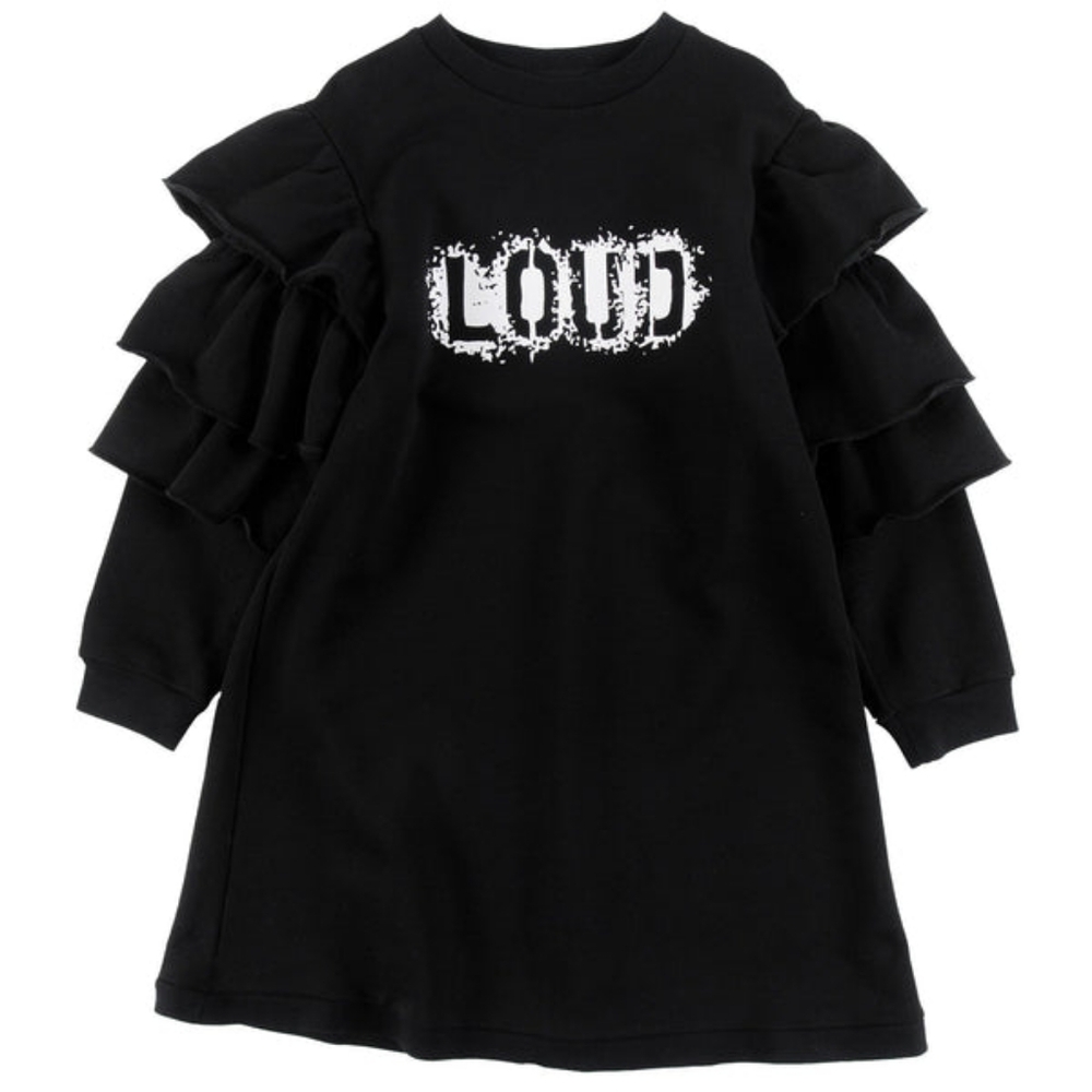 Loud Apparel Girls Black Ruffle Sleeve Sweatshirt Dress